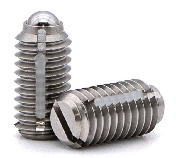 Spring plunger with slot and thread lock